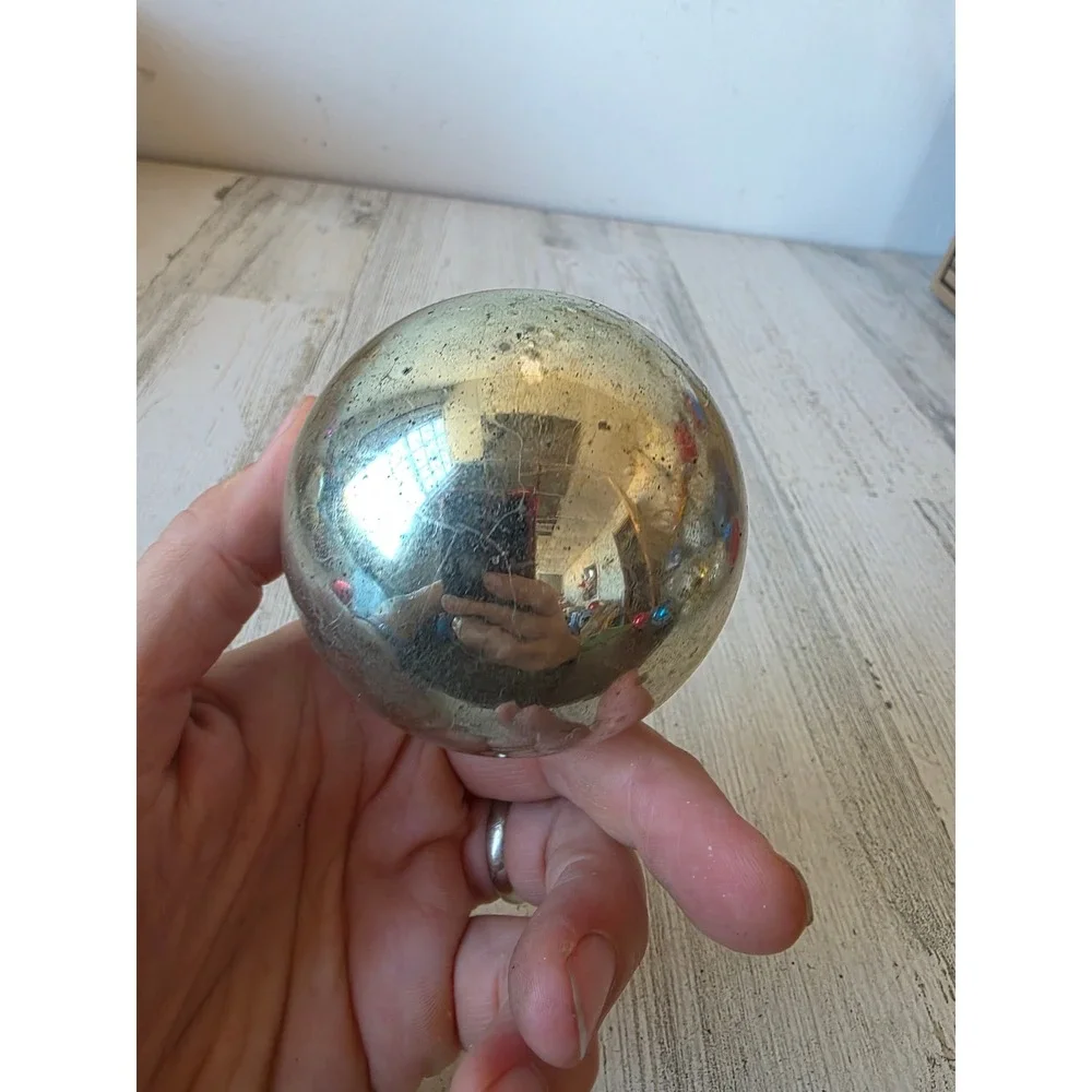 Vintage made in US of A snow cap large blue ball ornament Xmas tree